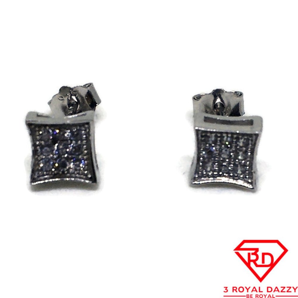 Tiny pointy square 3x3 White CZ stud Earring 14k